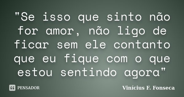 "Se isso que sinto não for amor, não ligo de ficar sem ele contanto que eu fique com o que estou sentindo agora"... Frase de Vinícius F. Fonseca.