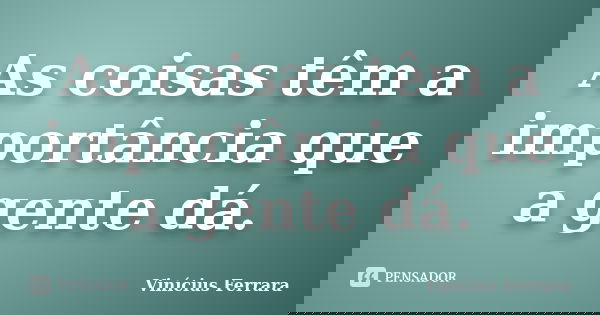 As coisas têm a importância que a gente dá.... Frase de Vinícius Ferrara.