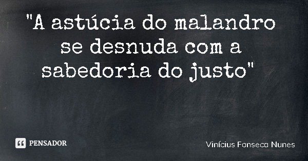 "A astúcia do malandro se desnuda com a sabedoria do justo"... Frase de Vinícius Fonseca Nunes.