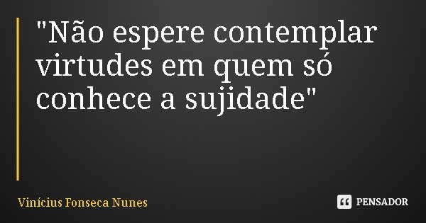"Não espere contemplar virtudes em quem só conhece a sujidade"... Frase de Vinícius Fonseca Nunes.