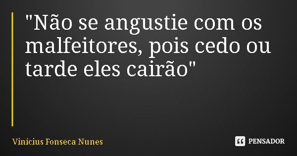 "Não se angustie com os malfeitores, pois cedo ou tarde eles cairão"... Frase de Vinícius Fonseca Nunes.