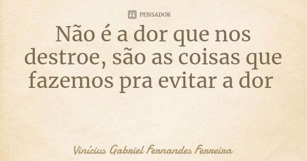 Não é a dor que nos destroe, são as coisas que fazemos pra evitar a dor... Frase de Vinícius Gabriel Fernandes Ferreira.