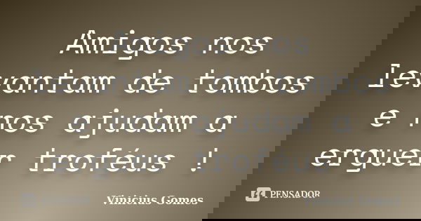 Amigos nos levantam de tombos e nos ajudam a erguer troféus !... Frase de Vinícius Gomes.