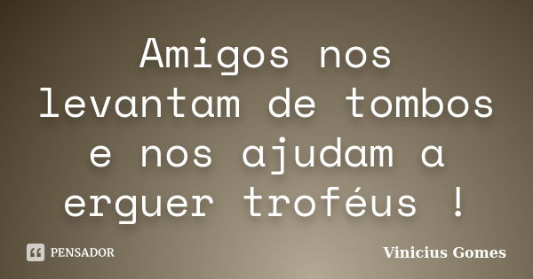 Amigos nos levantam de tombos e nos ajudam a erguer troféus !... Frase de Vinícius Gomes.