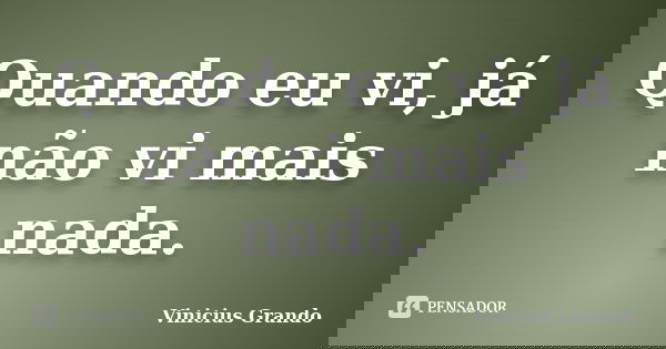 Quando eu vi, já não vi mais nada.... Frase de Vinicius Grando.