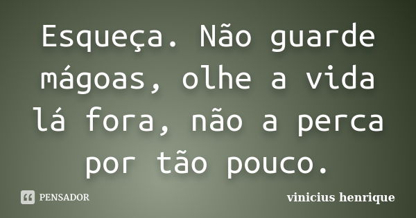 Esqueça. Não guarde mágoas, olhe a vida lá fora, não a perca por tão pouco.... Frase de Vinicius Henrique.