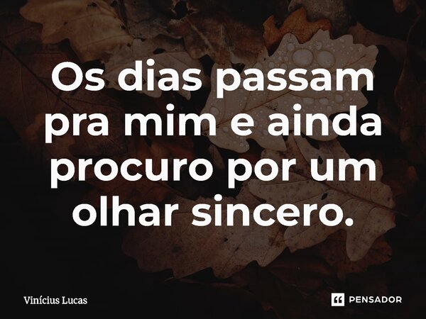 ⁠Os dias passam pra mim e ainda procuro por um olhar sincero.... Frase de Vinícius Lucas.