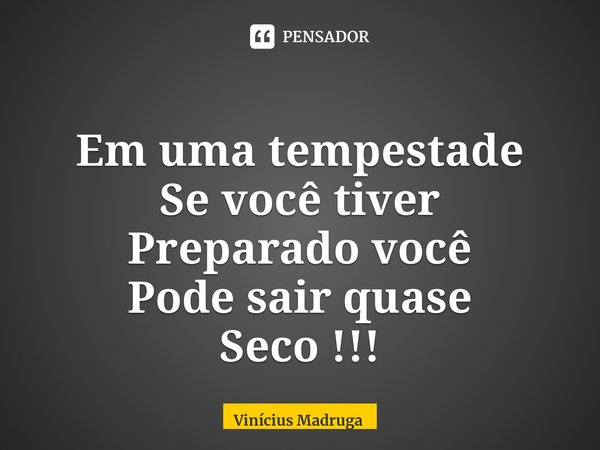 Em uma tempestade Se você tiver Preparado você Pode sair quase Seco !!! ⁠... Frase de Vinícius Madruga.
