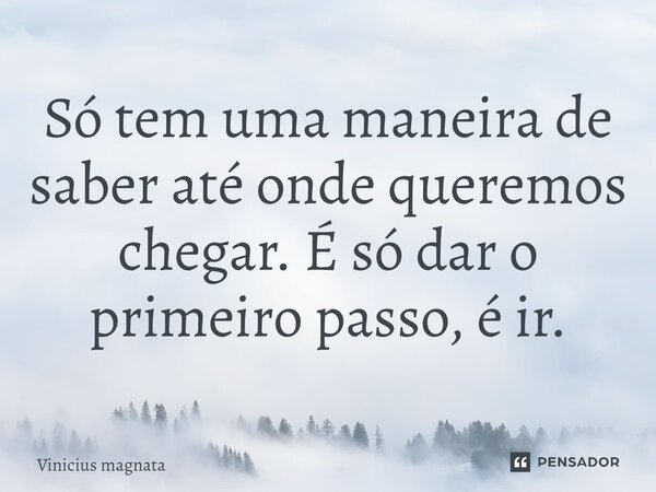 ⁠Só tem uma maneira de saber até onde queremos chegar. É só dar o primeiro passo, é ir.... Frase de Vinicius magnata.