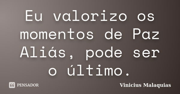 Eu valorizo os momentos de Paz Aliás, pode ser o último.... Frase de Vinicius Malaquias.