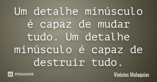 Um detalhe minúsculo é capaz de mudar tudo. Um detalhe minúsculo é capaz de destruir tudo.... Frase de Vinicius Malaquias.