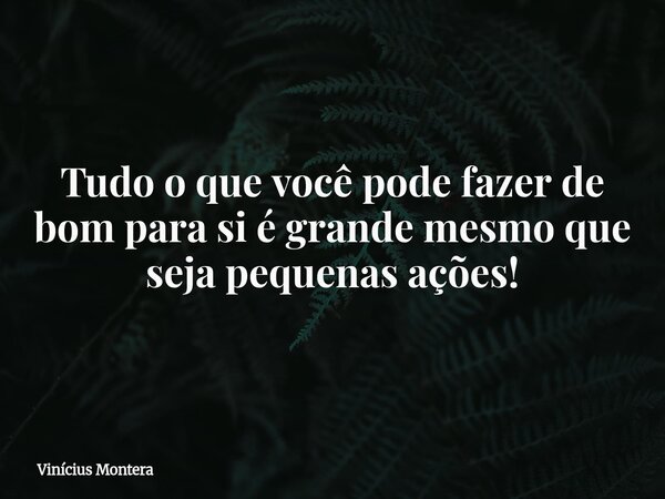Tudo o que você pode fazer de bom para si é grande mesmo que seja pequenas ações!⁠... Frase de Vinícius Montera.
