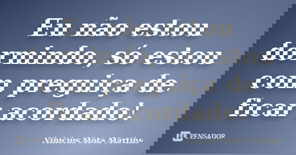 Eu não estou dormindo, só estou com preguiça de ficar acordado!... Frase de Vinicius Mota Martins.