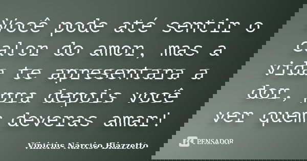 Você pode até sentir o calor do amor, mas a vida te apresentara a dor, pra depois você ver quem deveras amar!... Frase de Vinicius Narciso Biazzetto.
