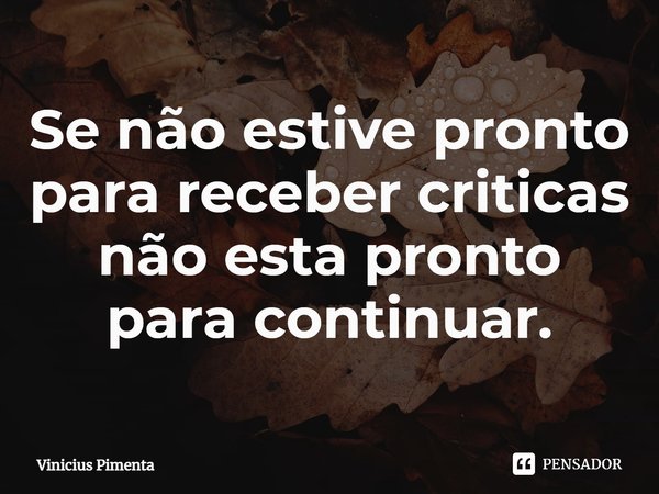 Se não estive pronto para receber criticas não esta pronto para continuar.⁠... Frase de Vinicius Pimenta.