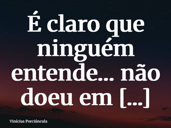 É claro que ninguém entende… não doeu em ninguém. Doeu em você.... Frase de Vinícius Porciúncula.