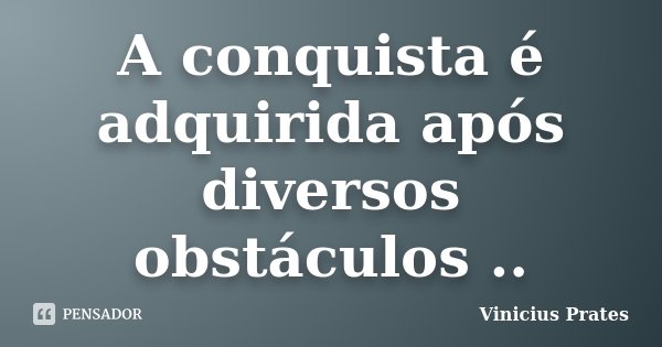 A conquista é adquirida após diversos obstáculos ..... Frase de Vinicius Prates.