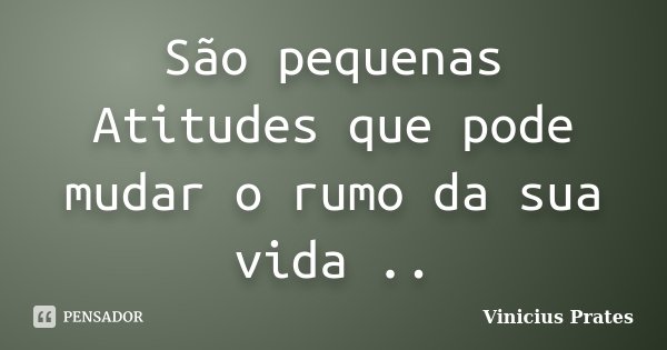 São pequenas Atitudes que pode mudar o rumo da sua vida ..... Frase de Vinicius Prates.