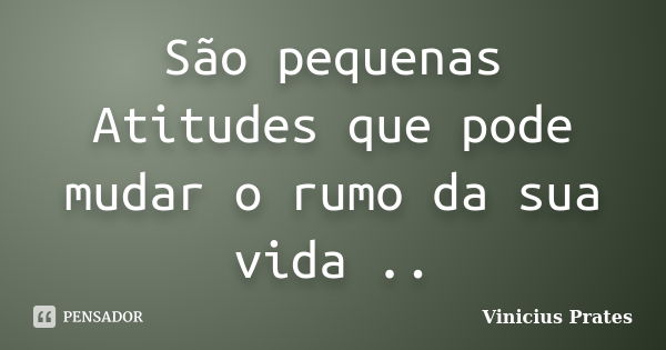 São pequenas Atitudes que pode mudar o rumo da sua vida ..... Frase de Vinicius Prates.