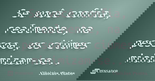 Se você confia, realmente, na pessoa, os ciúmes minimizam-se..... Frase de Vinicius Prates.