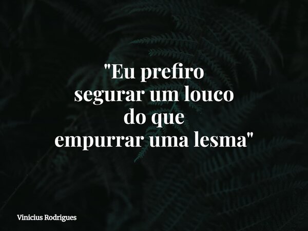 ⁠"Eu prefiro segurar um louco do que empurrar uma lesma"... Frase de Vinicius Rodrigues.