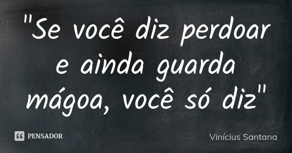 "Se você diz perdoar e ainda guarda mágoa, você só diz"... Frase de Vinícius Santana.