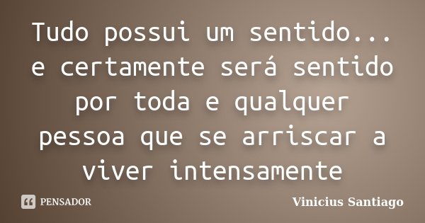 Tudo possui um sentido... e certamente será sentido por toda e qualquer pessoa que se arriscar a viver intensamente... Frase de Vinicius Santiago.