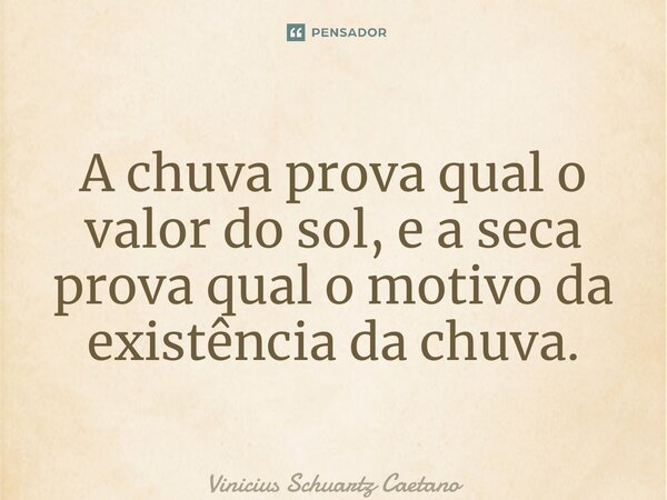 ⁠A chuva prova qual o valor do sol, e a seca prova qual o motivo da existência da chuva.... Frase de Vinicius Schuartz Caetano.