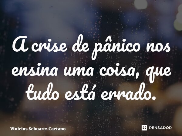 ⁠A crise de pânico nos ensina uma coisa, que tudo está errado.... Frase de Vinicius Schuartz Caetano.