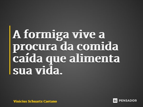 ⁠A formiga vive a procura da comida caída que alimenta sua vida.... Frase de Vinicius Schuartz Caetano.