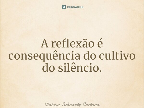 ⁠A reflexão é consequência do cultivo do silêncio.... Frase de Vinicius Schuartz Caetano.