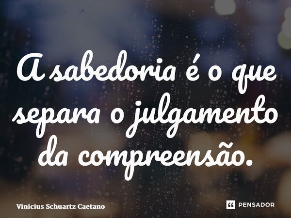 ⁠A sabedoria é o que separa o julgamento da compreensão.... Frase de Vinicius Schuartz Caetano.