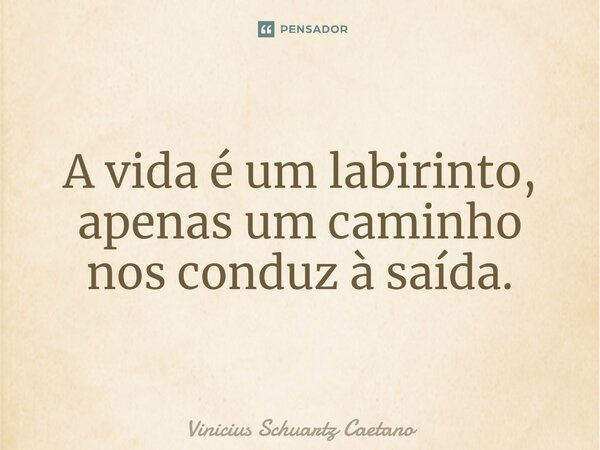 ⁠A vida é um labirinto, apenas um caminho nos conduz à saída.... Frase de Vinicius Schuartz Caetano.