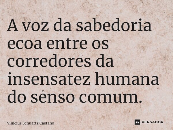 ⁠A voz da sabedoria ecoa entre os corredores da insensatez humana do senso comum.... Frase de Vinicius Schuartz Caetano.