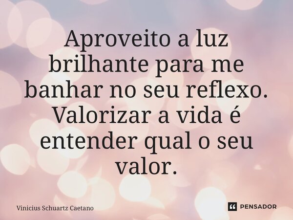 Aproveito a luz brilhante para me banhar no seu reflexo. Valorizar a vida é entender qual o seu valor.... Frase de Vinicius Schuartz Caetano.