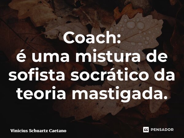 ⁠Coach: é uma mistura de sofista socrático da teoria mastigada.... Frase de Vinicius Schuartz Caetano.