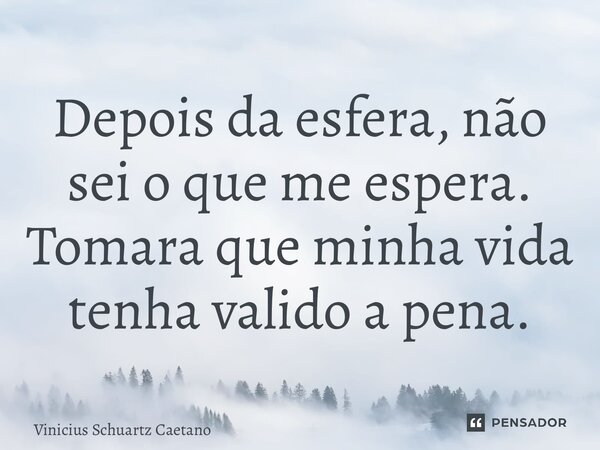 ⁠Depois da esfera, não sei o que me espera. Tomara que minha vida tenha valido a pena.... Frase de Vinicius Schuartz Caetano.