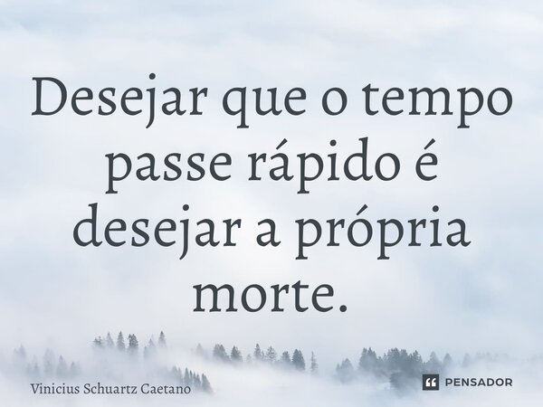 ⁠Desejar que o tempo passe rápido é desejar a própria morte.... Frase de Vinicius Schuartz Caetano.