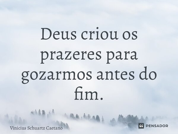 Deus criou os prazeres para gozarmos antes do fim.... Frase de Vinicius Schuartz Caetano.