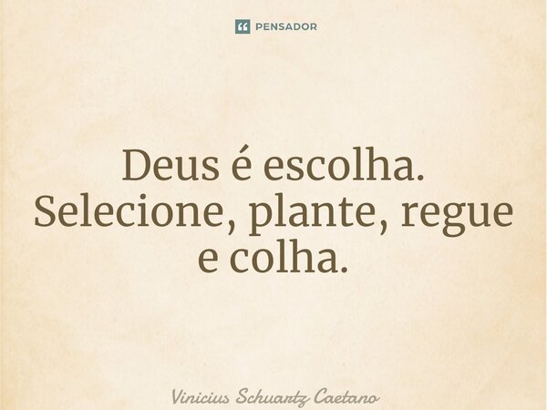 ⁠Deus é escolha. Selecione, plante, regue e colha.... Frase de Vinicius Schuartz Caetano.