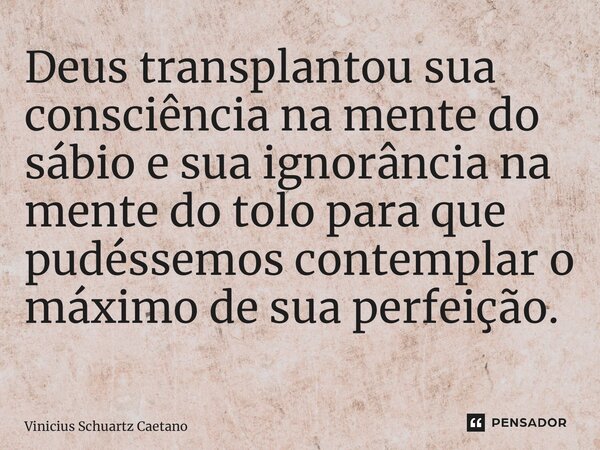 Deus transplantou sua consciência na mente do sábio e sua ignorância na mente do tolo para que pudéssemos contemplar o máximo de sua perfeição.⁠... Frase de Vinicius Schuartz Caetano.