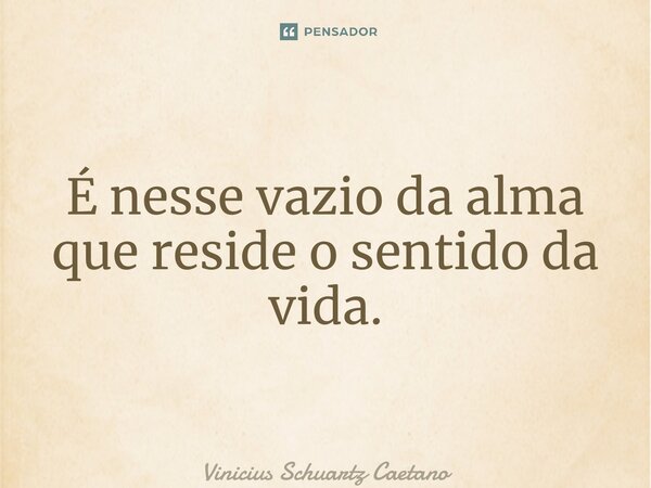 É nesse vazio da alma que reside o sentido da vida.... Frase de Vinicius Schuartz Caetano.