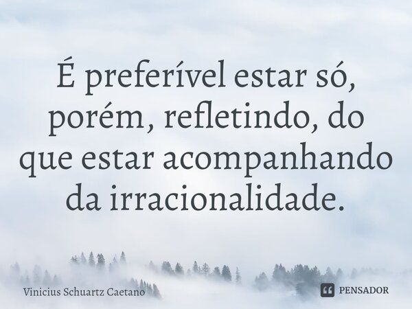 É preferível estar só, porém, refletindo, do que estar acompanhando da irracionalidade.... Frase de Vinicius Schuartz Caetano.