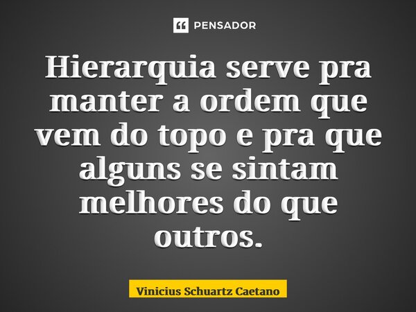 Hierarquia serve pra manter a ordem que vem do topo e pra que alguns se sintam melhores do que outros.... Frase de Vinicius Schuartz Caetano.