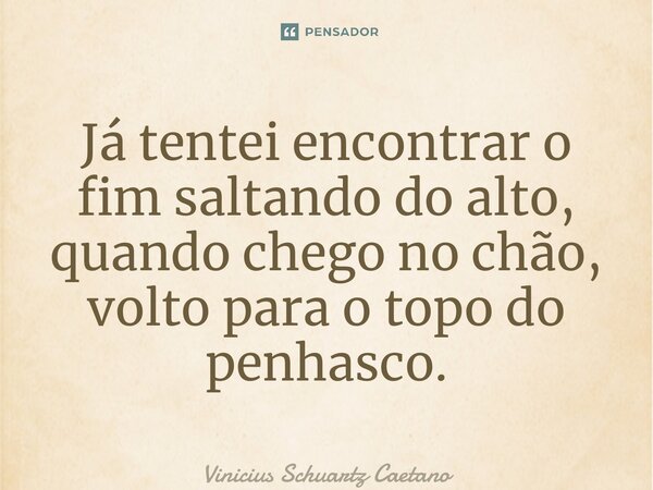 ⁠Já tentei encontrar o fim saltando do alto, quando chego no chão, volto para o topo do penhasco.... Frase de Vinicius Schuartz Caetano.