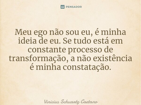 Meu ego não sou eu, é minha ideia de eu. Se tudo está em constante processo de transformação, a não existência é minha constatação. ⁠... Frase de Vinicius Schuartz Caetano.