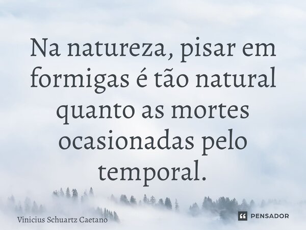 Na natureza, pisar em formigas é tão natural quanto as mortes ocasionadas pelo temporal.... Frase de Vinicius Schuartz Caetano.