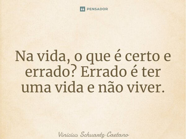 ⁠Na vida, o que é certo e errado? Errado é ter uma vida e não viver.... Frase de Vinicius Schuartz Caetano.