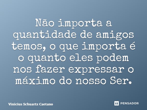 ⁠Não importa a quantidade de amigos temos, o que importa é o quanto eles podem nos fazer expressar o máximo do nosso Ser.... Frase de Vinicius Schuartz Caetano.