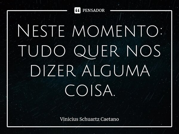 Neste momento: tudo quer nos dizer alguma coisa.⁠... Frase de Vinicius Schuartz Caetano.